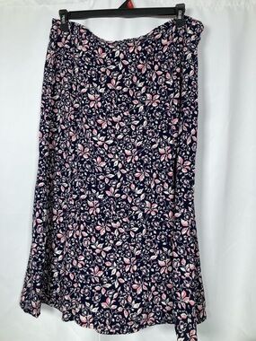 Rena Rowan VTG Floral Midi Skirt Size 18 Navy Pink White Ditsy Print 90s Grunge